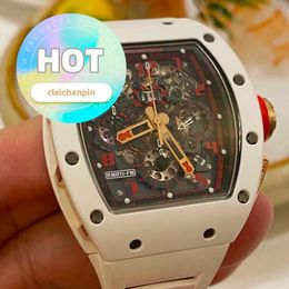 RM Racing Wrist Watch Automatic Mechanical Tourbillon RM011-FM Series 4050mm Calendar Timing Limited RM011 White ceramic side gold