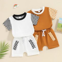 Clothing Sets Born Baby Boys Set Toddler Infant Short Sleeve Crew Neck Plaid T-shirt With Elastic Waist Shorts Summer Outfit