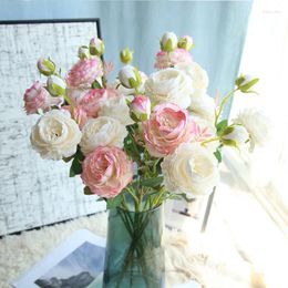 Decorative Flowers 1pc 61cm Length Artificial 3heads Rose Bouquet Fake Vintage Silk Flower Home Wedding Venue Decoration Accessories