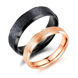 With Side Stones Romantic Simple Frosted Wedding Rings For Lovers Stainless Steel Couples Engagement Jewellery Valentine's Day Gift