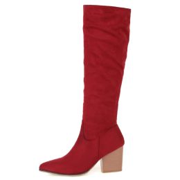 Boots Faxu Suede Knee High Boots Women Shoes Autumn Winter Fashion Long Tall Boot Female Block High Heels Flock Black Red Party Shoes