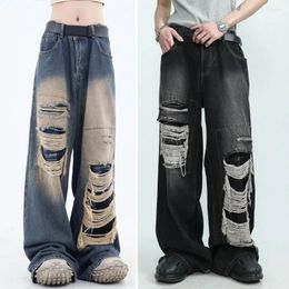 Women's Jeans Woemn High Waist Wide Leg Loose Ripped Hole Hip Hop Straight Solid Colour Gothic Vintage Pockets Streetwear Full Length Den