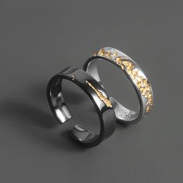 New Gilded Boys Ring with Black and Gold Unique Design, Fashionable Men's Index Finger Ring with Adjustable Opening