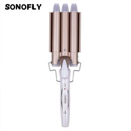 Irons SONOFLY 22mm Triple Barrel Hair Curler Egg Roll Wavy Hairstyle Profession Hairdressing Tool Women Electric Curling Iron JF270