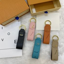 Designer keychains multicolor key chain Embossing High quality women men brown leather bag wallet lanyard plated gold accessories dragonne keychain letter