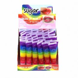 wholesale 36pcs Lip Gloss Cute Magic Rainbow Sugar Tasty Natural Moisturising Kids Girls Lip Oil Kawaii Lips Care Bulk l9lK#