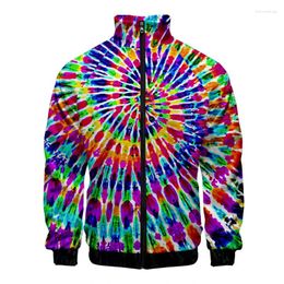 Men's Jackets Tie-dye 3D Digital Print Stand Collar Zipper Jacket Men/Women Long Sleeve Streetwear Comfy Clothes Male Coats