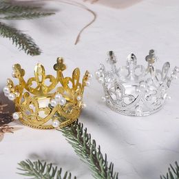 Party Supplies 1 Pc Mini Crown Cake Topper Golden Silver Crystal Pearl Children Hair Ornaments For Wedding Birthday Decoration Tool