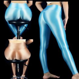 sexy oil glossy Leggings sport women fitness push upTight fitting pantyhose Shiny smooth yoga pants 240323
