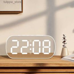 Desk Table Clocks Led Digital Alarm Clock 5 Levels Adjustable Brightness Mirror Table Desk Bedroom Clock Home Decor Gifts for Students Children L240323