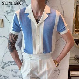 Men's Polos Mens Short Sleeve Knit Sports Shirt Modern Polo Shirts Vintage Classics Stripes Knitted Buttoned Shirt Mens Clothing Wear L240320