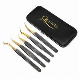 quewel 5 Pcs/Set Eyeles Tweezers Stainl Steel High Quality Precisi Anti-static 3D Tweezers False Eyel Makeup Tools p1Ex#