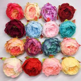 Decorative Flowers 50Pcs/Lot 10cm Peony Flower Head Artificial DIY Scrapbooking Garland Wall Background Wedding Party Home Decoration