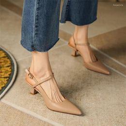 Casual Shoes Luxury Design Summer Women Slipper Elegant Pointed Toe Thin Heels Cozy French Style Mature Work Basic Hollow Solid