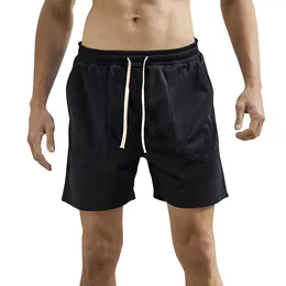 Men's Shorts Summer Big Pocket Knitted Retro Elastic Waist Sports Loose Casual Quarter Pants Cargo Bermuda Masculina