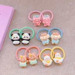 Hair Accessories 2PCS Lovely Cartoon Bright Faced Panda Duckling Girls Elastic Bands Princess Children Baby Headwear