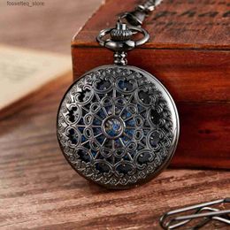 Pocket Watches Vintage Black Spider Web Mechanical Pocket with Necklace Pendant Steampunk Retro Chain Pocket Clock Roman Numerals Dial L240322