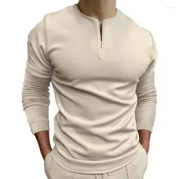 Men's Polos Autumn Casual Solid Colour Versatile Long Sleeved POLO Shirt Invisible Zipper Top