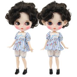 ICY DBS Blyth doll 16 toy white skin joint body bjd black hair matte face with eyebrow custom doll 30cm 240315