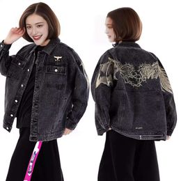 New Product Autumn Eagle Embroidery Graffiti Full Print Multiple Loose Men's and Women's Denim Woven Coat Jackets for Students