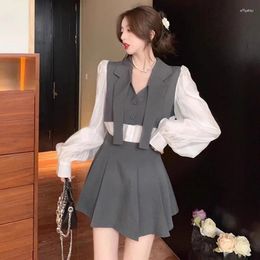 Work Dresses 2024 Spring/Summer Women's Korean Elegant Dress Bubble Sleeves Suit Two Piece Gentle Fit Set