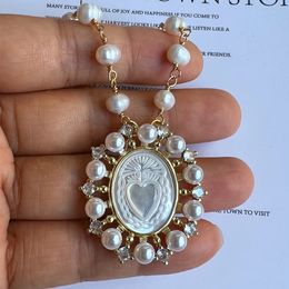 Promotion! Natural Freshwater Pearl San Benito Cross Guadalupe Necklace Grace Angel for Women Gift 240311