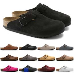 men women designer slides clog sandals Soft Suede Leather Taupe Mocha Black White Pink mens Scuffs outdoor slippers shoes 2024 DH Slection