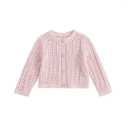 Jackets BeQeuewll Toddler Baby Girls Knit Cardigan Air Conditioning Room Jacket Cute Long Sleeve Solid Colour Button Down Sweater Outwear