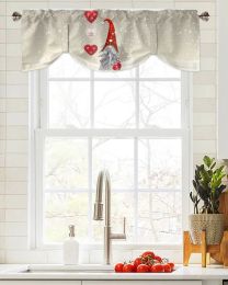 Curtains Christmas Gnome Snowflake Love Heart Window Curtain Living Room Kitchen Cabinet Tieup Valance Curtain Rod Pocket Valance