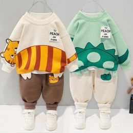 Baby clothes spring and autumn childrens long sleeved set male and female childrens teddy bear two-piececasualsports 240318