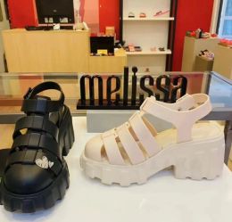 Pumps Women's Sandals Summer 2023 New Melissa Ladies High Heels Thick Sole Jelly Shoes Roman Beach Shoes Female SM139