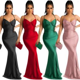 Casual Dresses 2024 Sexy Women Spaghetti Mermaid Dress Sleeveless Lace-up Backless V Neck Charming Lady Party Maxi Real Picture