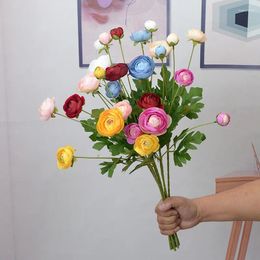 Decorative Flowers 60cm 4 Heads Artificial Ranunculus Floral Faux Peony Bouquet Wedding Home Decoration Simulation