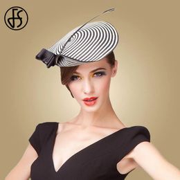 FS Fascinator Wedding Hats For Women Elegant Black White Feather Striped Cupid Pillbox Hat Vintage Cocktail Lady Church Fedoras 240320