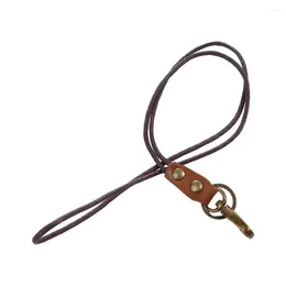 Keychains ID Card Holder Genuine Leather Cowhide Keychain Wrist Neck Lanyard Phone Strap Work