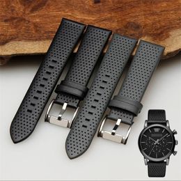 Watch Bands Durable Genuine Leather Watchband 20mm Black Breathable Strap For AR1735 AR1736 AR1737 Carbon Fibres MEN&WOMEN Stock301l