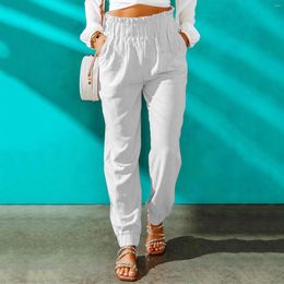 Women's Pants White Linen For Women Spring Summer Tightness Trousers Office Lady Pocket Casual Large Size High Waist Pantalones