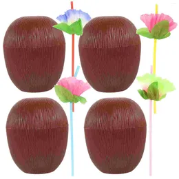 Wine Glasses 4 Pcs Decorative Coconut Cups Shaped Beverage Drinking Beach Party Summer Pp Banquet Plastic Straws