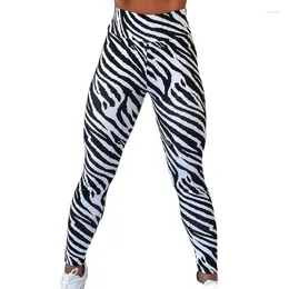 Women's Leggings Sports Yoga Pants High Waist Black White Zebra Printed Women Gym Tights Striped Workout Fitness Leggins Elastic