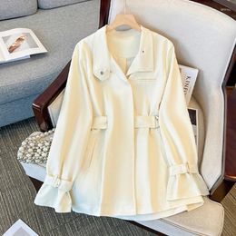Women's Trench Coats SuperAen 2024 Spring Oversize Waist Wrap Top Design Casual White Windbreaker Coat