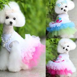 Dog Apparel Pink Princess Dress Puppy Summer Clothes Skirt Sweety Mesh Lace Small Medium Dogs Pet Product Supplies