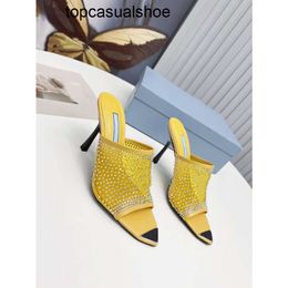 Pradoity Prax praddas Style Latest Pada European Beautiful Designer Diamond Slippers Sandals High Lengthened Pointed Mule Fashion Comfortable