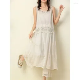 Casual Dresses Spring Autumn Mori Girl Sweet Sling Dress Women Bottom On Pure Cotton Embroidered Lace Princess Sleeveless K055