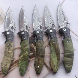 Quality Folding Knife ball bearing knife Damascus blade with Stabilised Wood handle Camping Hunting Fishing Survival Outdoor Pocket Tool