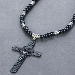 Pendant Necklaces CottvoCrucifix Jesus Cross Necklace St.Benedict Medal Black Beaded Chain Christian Beads Hanging Jewellery