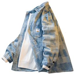 H Light Chequered Shirt Jacket, Men's Trendy Instagram Spring and Autumn Style Handsome American Casual Denim Jacket