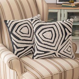 Pillow Ivory Black Pillows Geometric Embroidery Case Retro Decorative Cover For Sofa Chair 45x45 Home Decorations