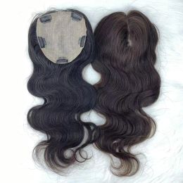 Toppers 15x16CM European Human Hair Topper Wavy Silk Skin Base Toupee Virgin Hair Extension with Clips in Hairpieces for Women Overlay