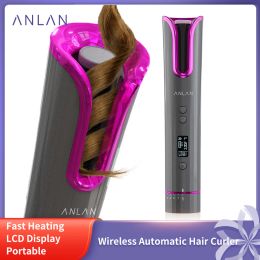 Irons ANLAN Wireless Automatic Hair Curler Cordless Portable Hair Iron Curler USB Rechargeable LCD Display Fast Heating Ceramic Curly