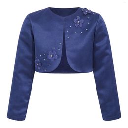 Jackets Kids Girls Bolero Rhinestone Satin Short Coat Long Sleeve Open Front Fully Lining Shrug Cardigan Dress Accessory